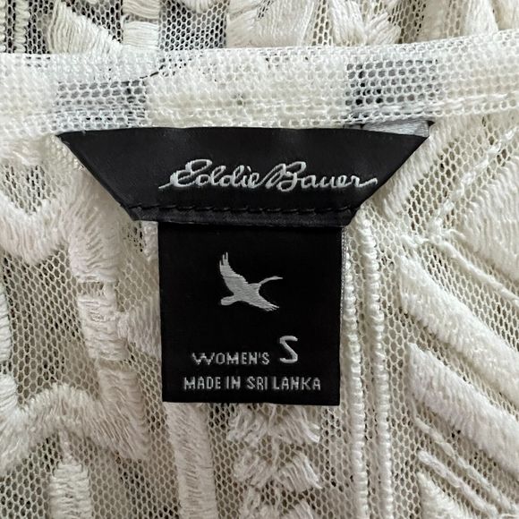 Eddie Bauer Shirt Women Small Cream Sheer Lace Top Embroidered Mesh Feminine - Picture 7 of 8